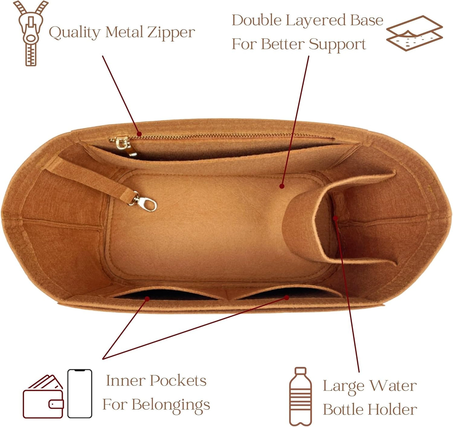 Organizer for Celin. Cabas Anais Small/Meidu, Felt Bag Insert (Medium, GoldBrown)