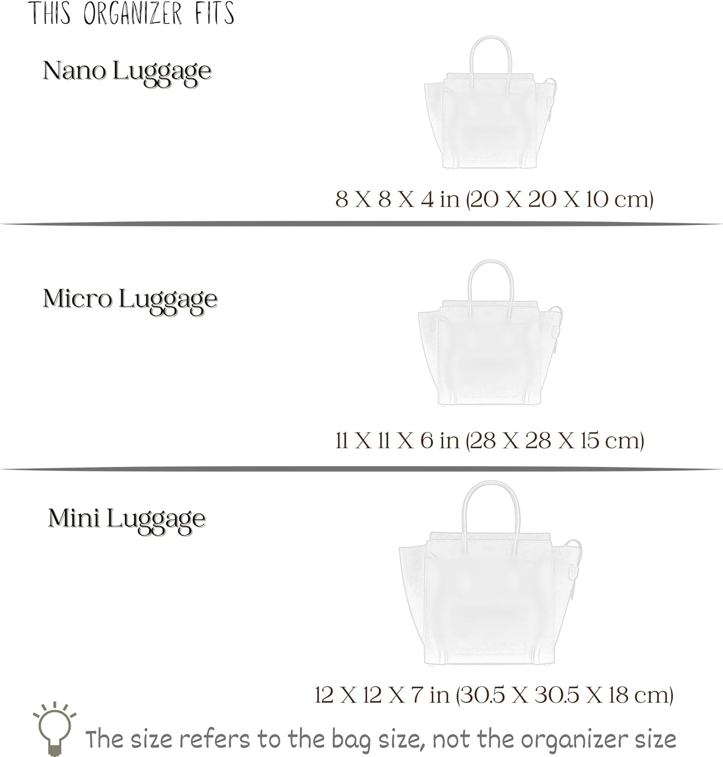 Organizer for Celine Luggage Bag, Nano/Micro/Mini, Felt Insert (Mini, Tan)