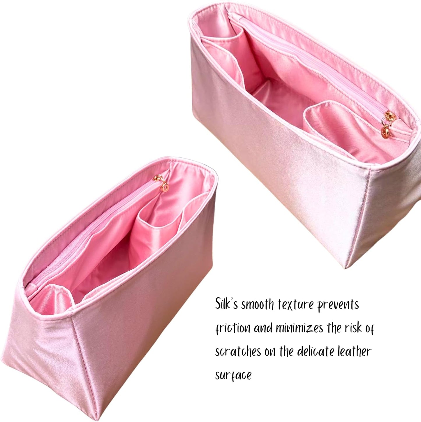 Organizer for Coussin Hobo MM, Satin Silk Bag Insert with Zipper Pocket (Blush)
