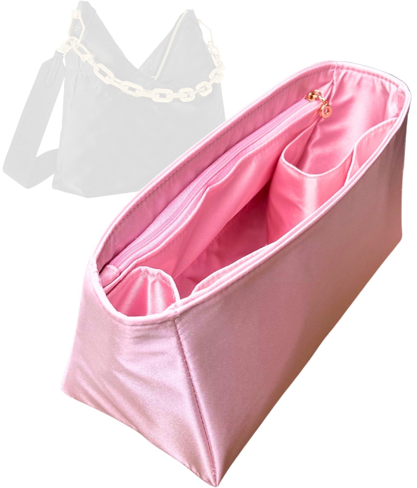 Organizer for Coussin Hobo MM, Satin Silk Bag Insert with Zipper Pocket (Blush)
