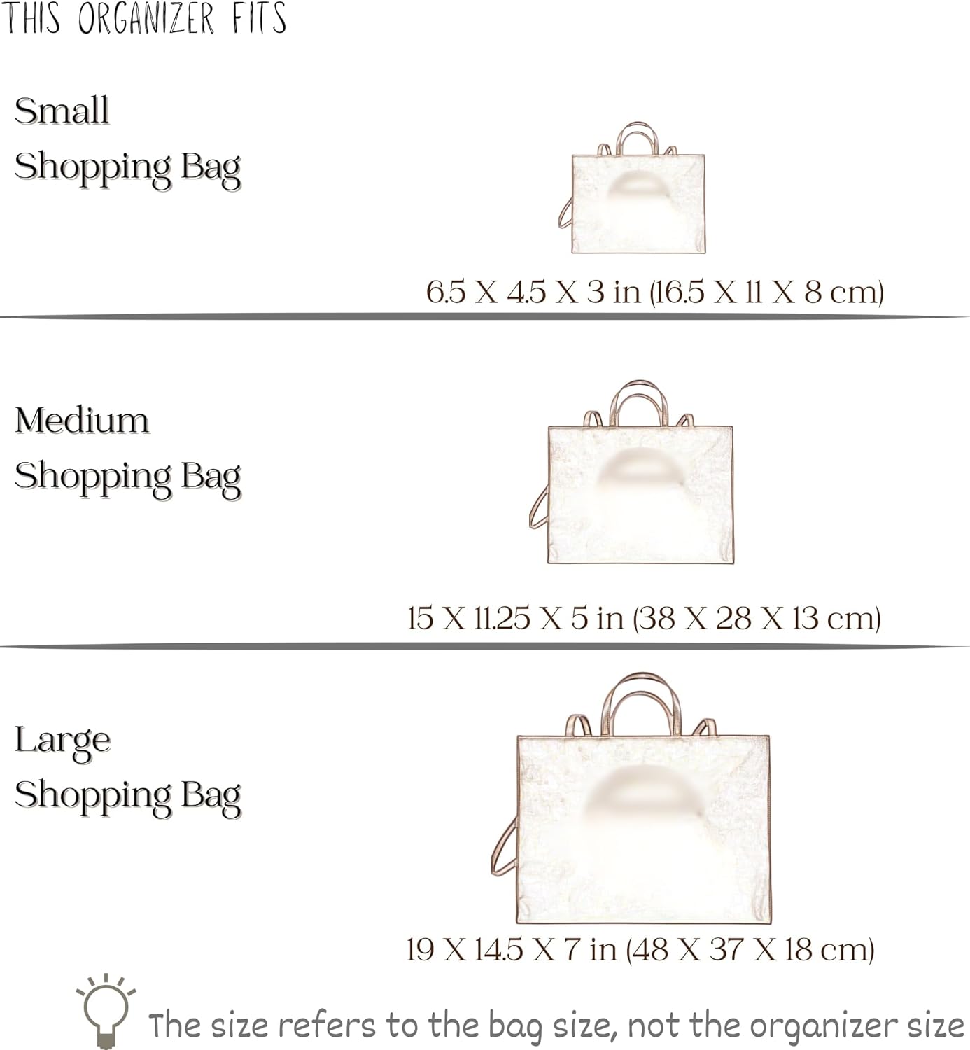 Organizer for Telfa. Shopping Bag, Small, Medium, Large, Handmade Felt Insert (Small, GoldBrown)