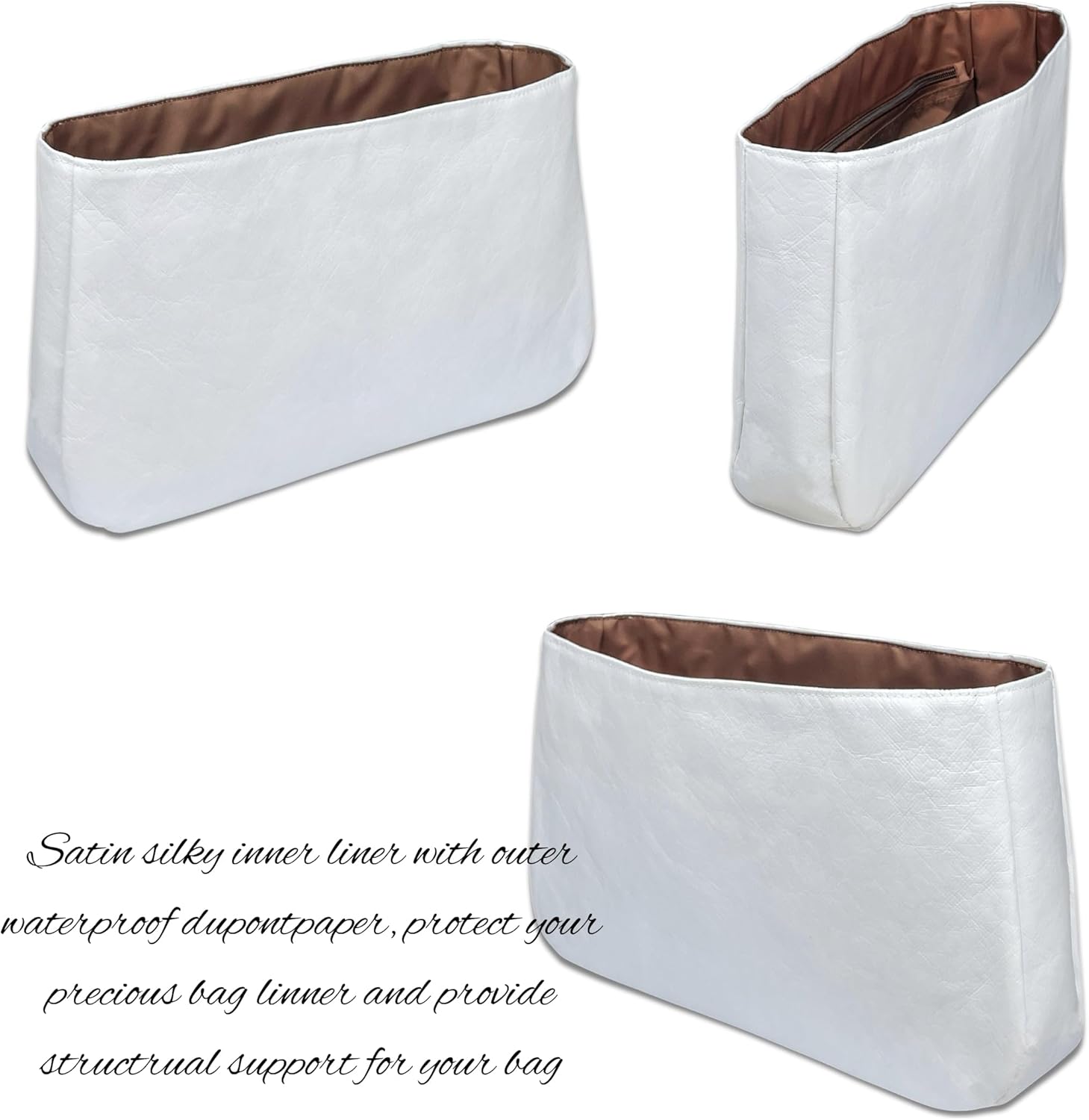Organizer for Camille 16 Soft Bag, Small, Medium, Lightweight Bag Insert, DupontPaper and Satin Silk Liner, 34 Interior Colors (Small, Cocoa)