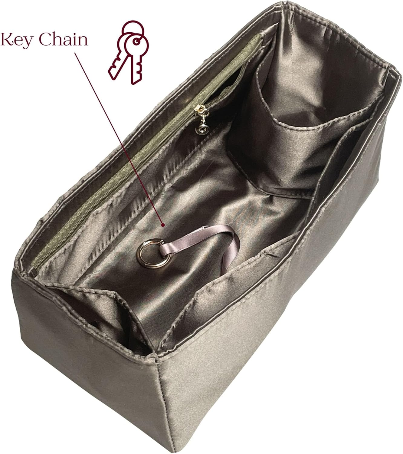Organizer for Neverfull GM/MM/PM/BB, Satin Silk Bag Insert with Zipper Pocket,Water Bottle Holder (GM, Crimson)