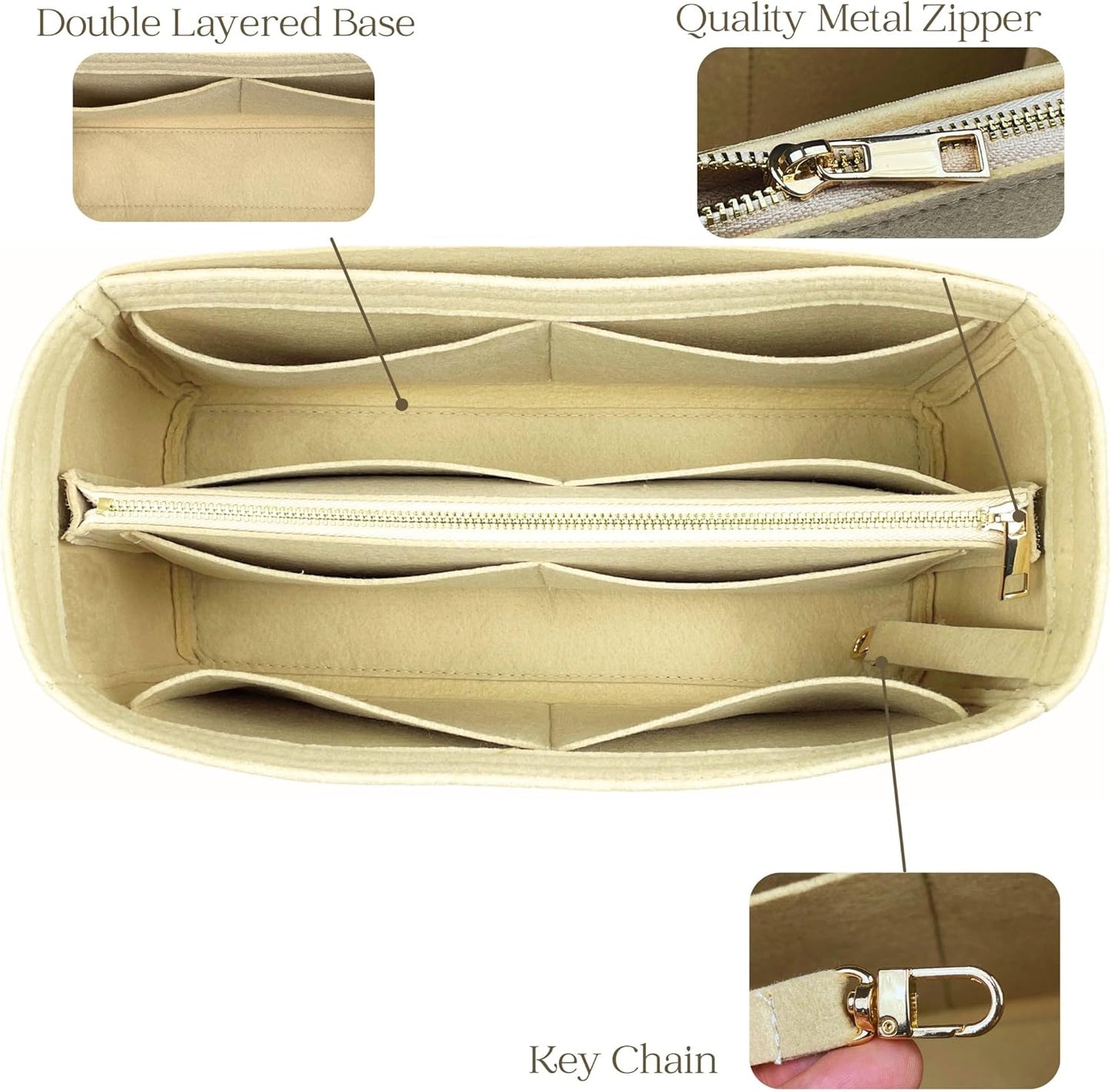 Organizer for Celine Luggage Bag, Nano/Micro/Mini, Felt Insert (Mini, Tan)