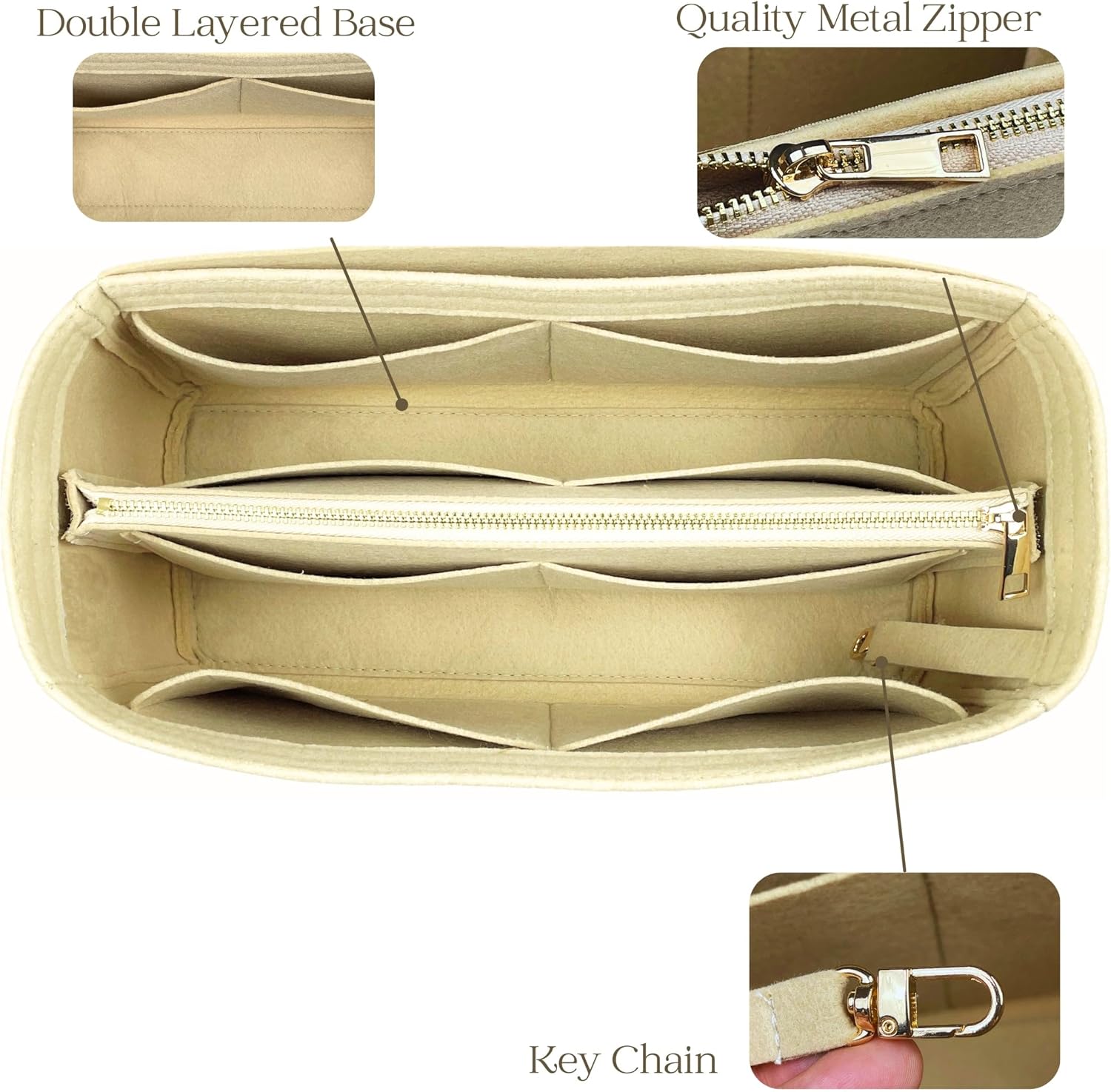 Organizer for Celine Luggage Bag, Nano/Micro/Mini, Felt Insert (Mini, Tan)