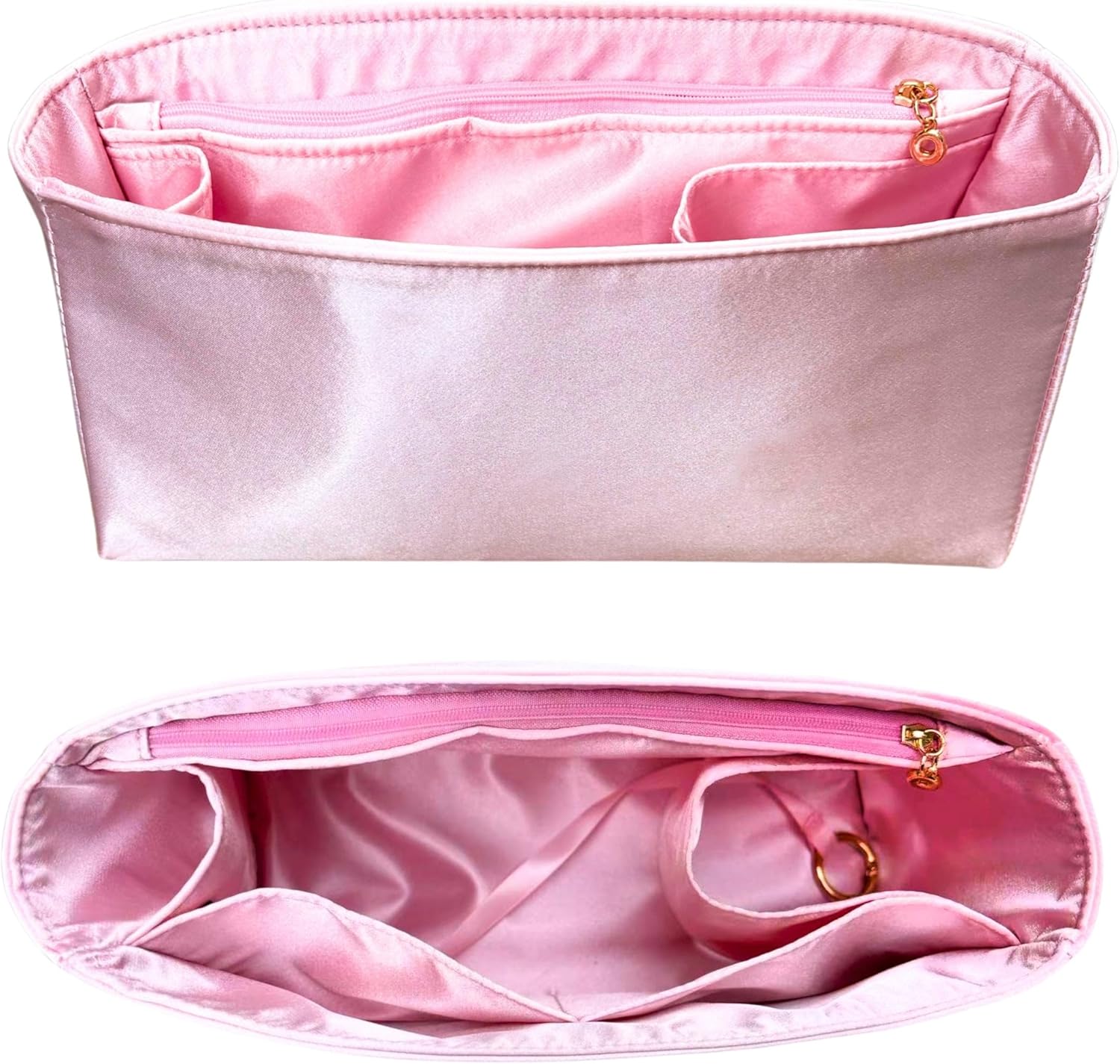 Organizer for Coussin Hobo MM, Satin Silk Bag Insert with Zipper Pocket (Blush)