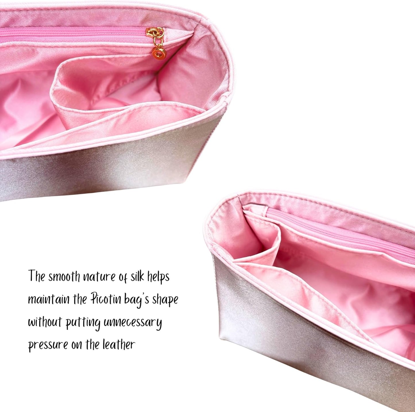 Organizer for Coussin Hobo MM, Satin Silk Bag Insert with Zipper Pocket (Blush)