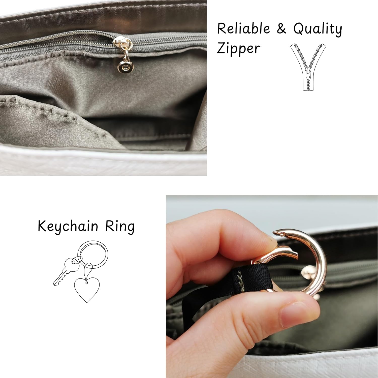 Organizer for Camille 16 Soft Bag, Small, Medium, Lightweight Bag Insert, DupontPaper and Satin Silk Liner, 34 Interior Colors (Small, Cocoa)