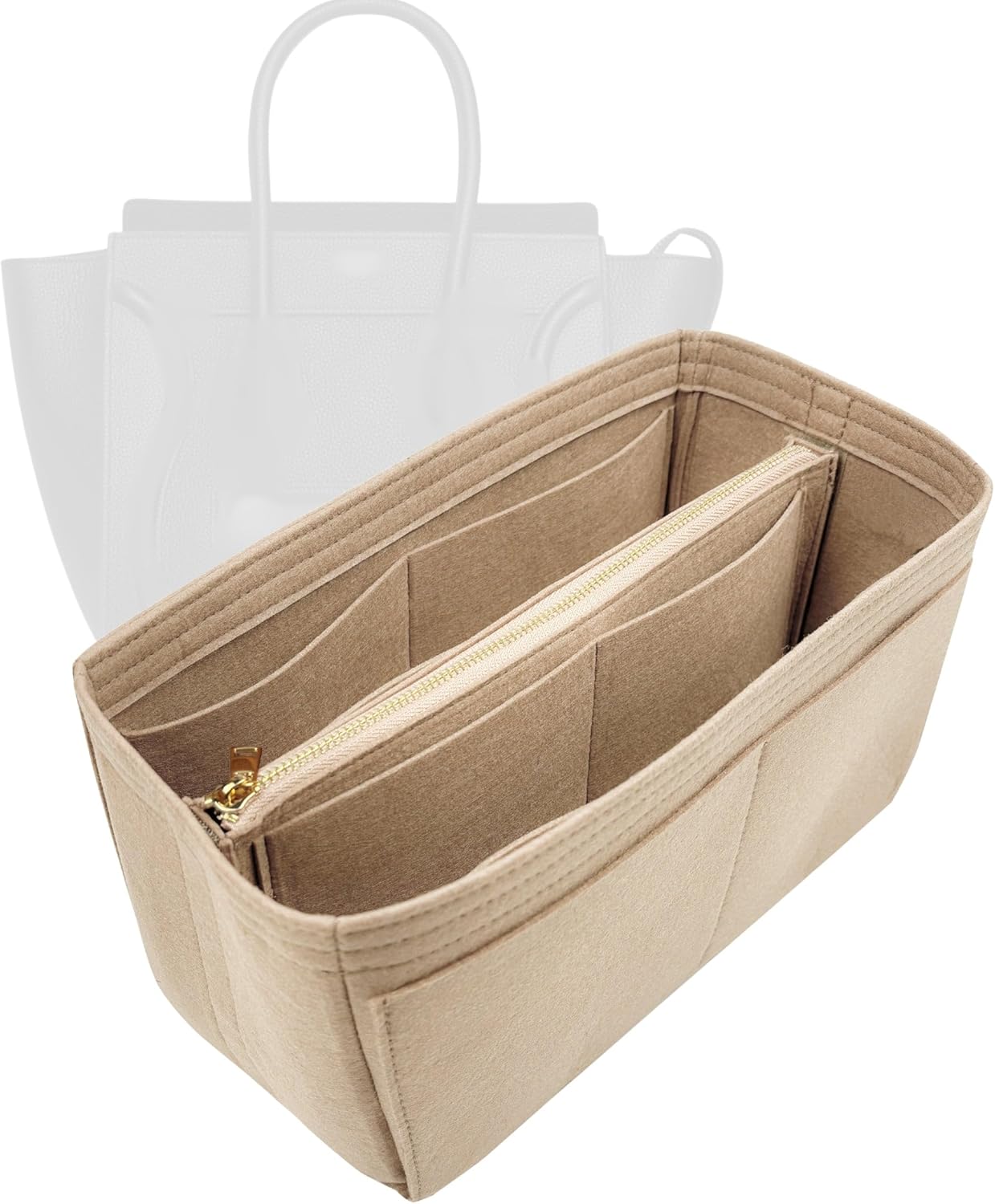 Organizer for Celine Luggage Bag, Nano/Micro/Mini, Felt Insert (Mini, Tan)