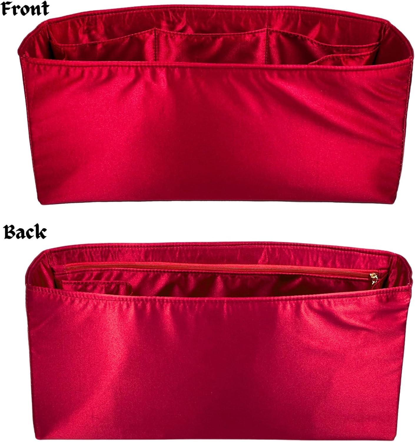 Organizer for Neverfull GM/MM/PM/BB, Satin Silk Bag Insert with Zipper Pocket,Water Bottle Holder (GM, Crimson)