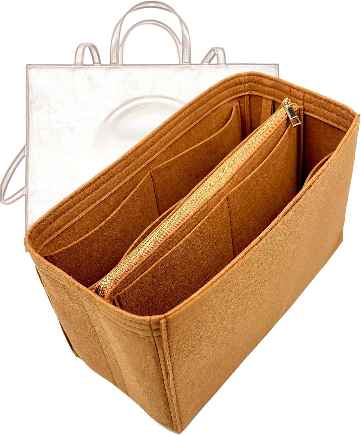Organizer for Telfa. Shopping Bag, Small, Medium, Large, Handmade Felt Insert (Small, GoldBrown)