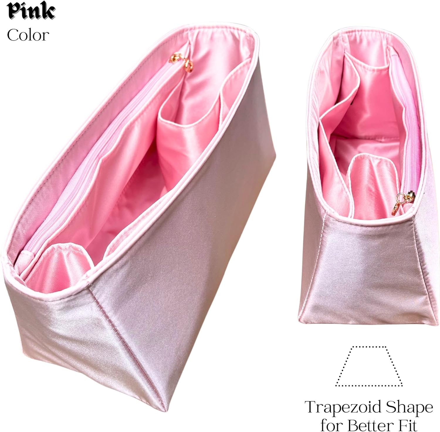 Organizer for Coussin Hobo MM, Satin Silk Bag Insert with Zipper Pocket (Blush)