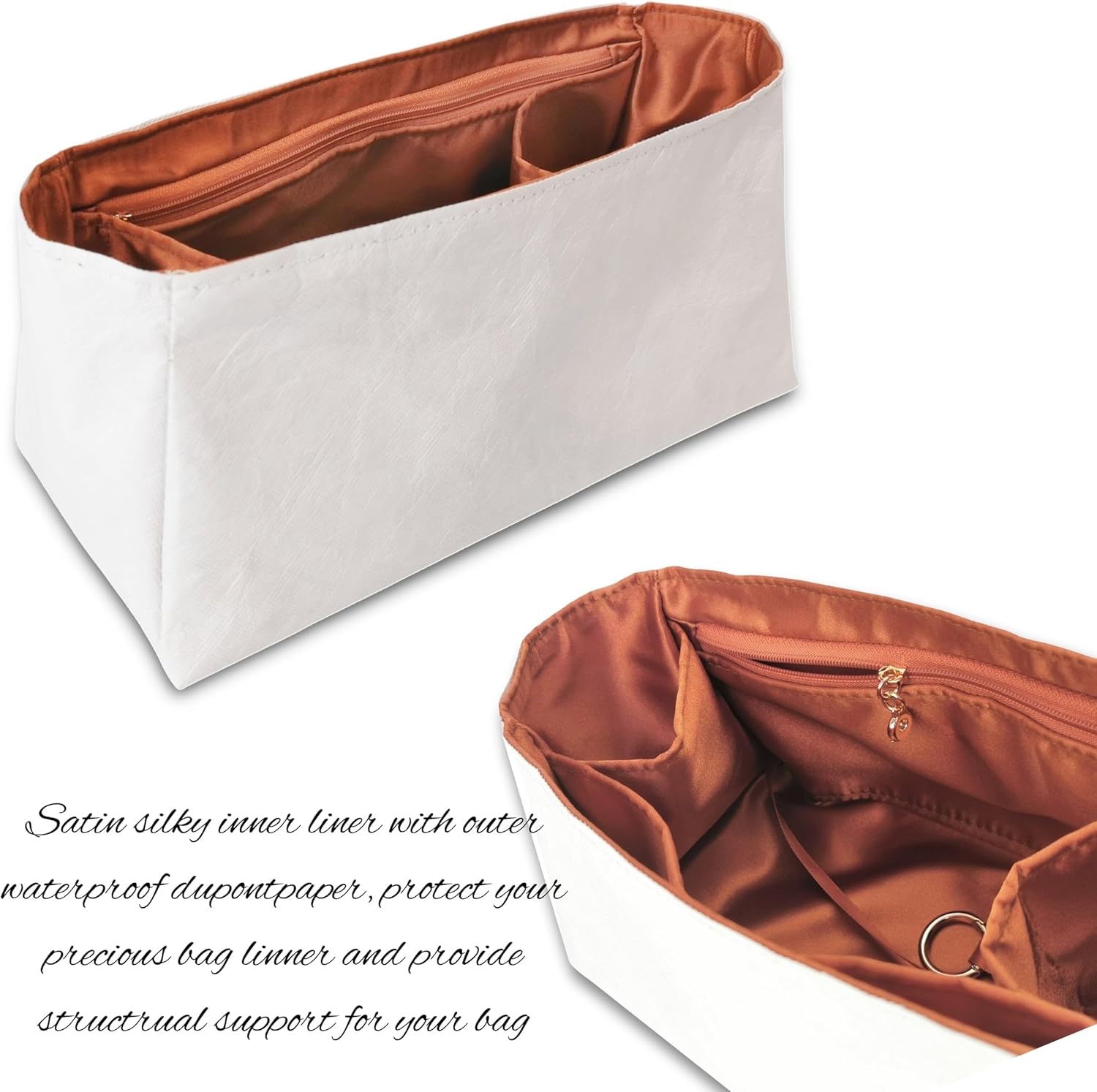 Organizer for Low Key Hobo PM/MM, Lightweight Bag Insert, DupontPaper and Satin Silk Liner, 34 Interior Colors (PM, Brown)