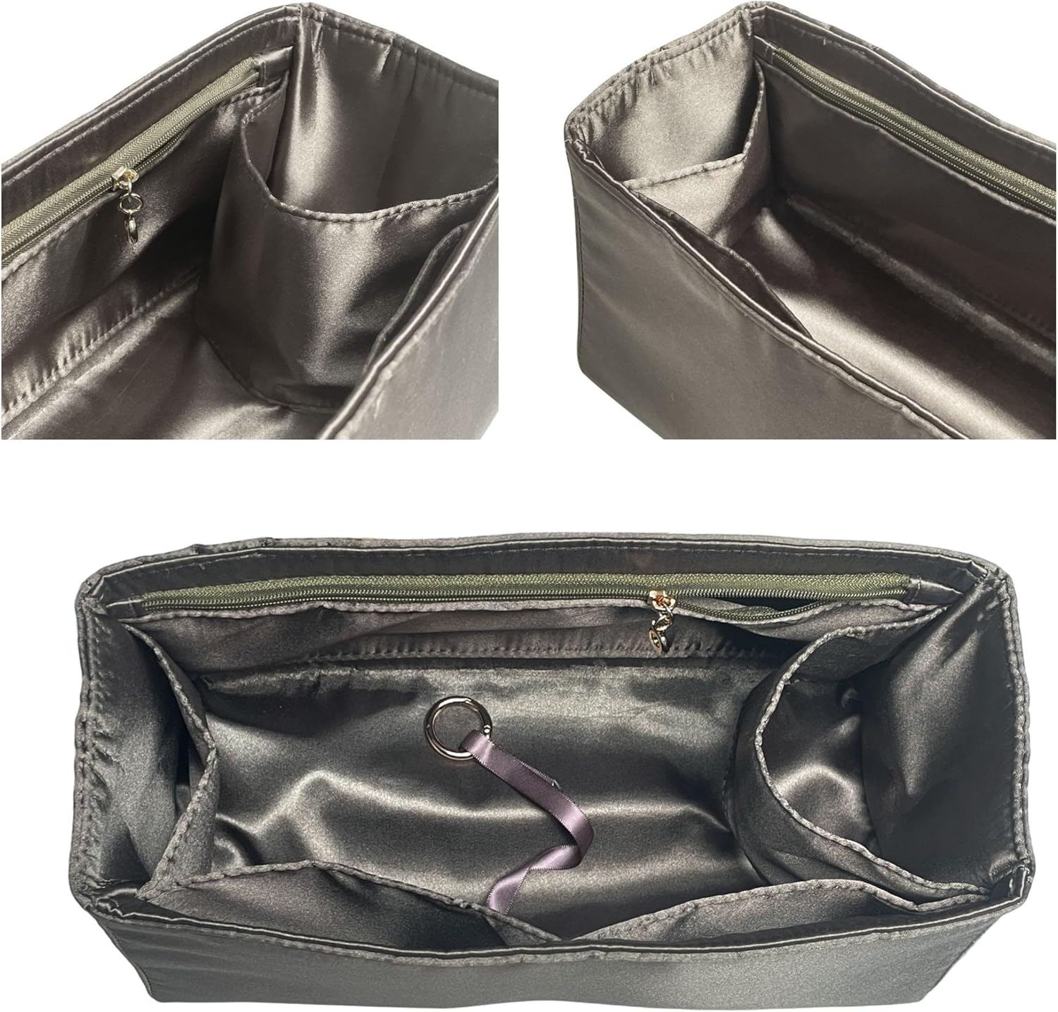 Organizer for Neverfull GM/MM/PM/BB, Satin Silk Bag Insert with Zipper Pocket,Water Bottle Holder (GM, Crimson)