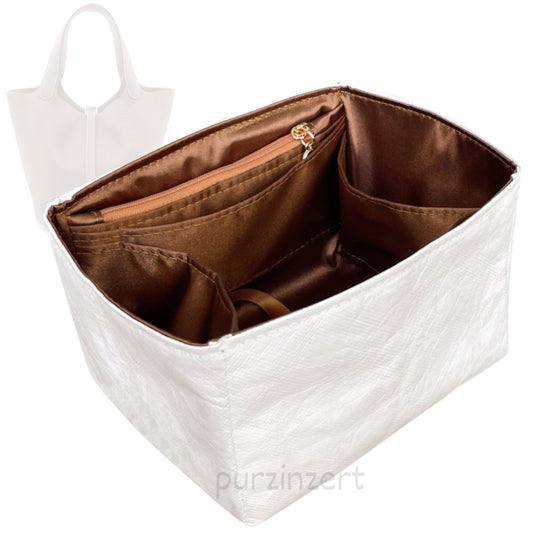 Bag Insert for (Hermes, Picotin 22 (MM)) Organizer Tote Purse Organiser Liner Shaper [Dupont Paper Tyvek with Silk Interior]