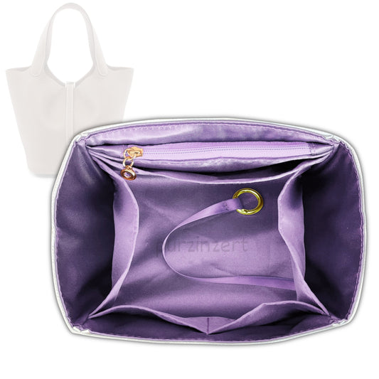Bag Insert for (Hermes, Picotin 26 (GM)) Organizer Tote Purse Organiser Liner Shaper [Dupont Paper Tyvek with Silk Interior]