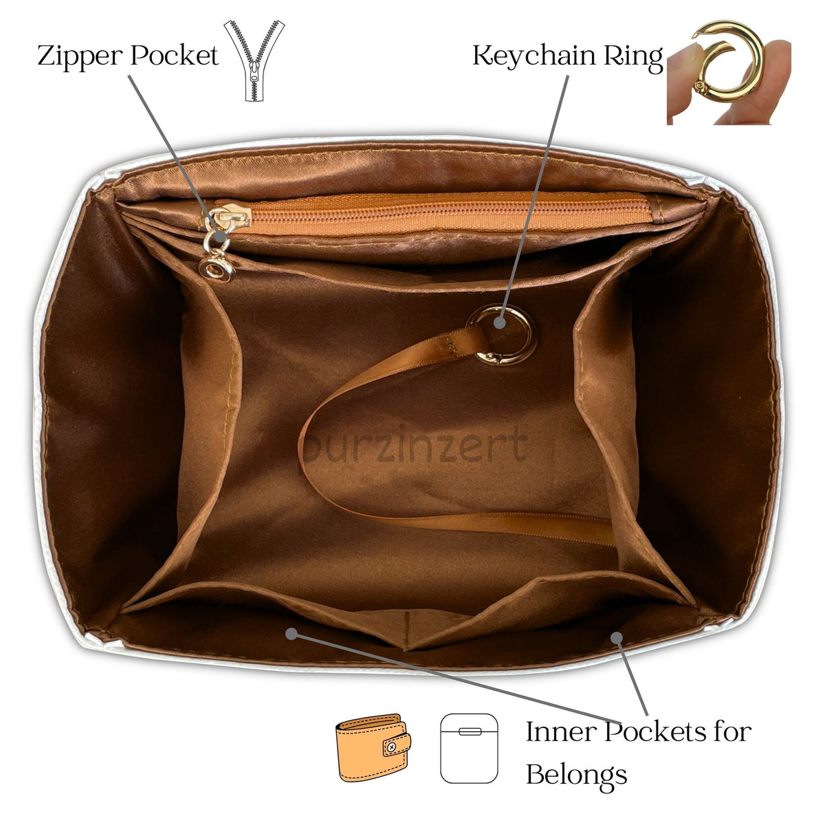 Bag Insert for (Songmont, Medium Song Bag) Organizer of DupontPaper with Silk Interior