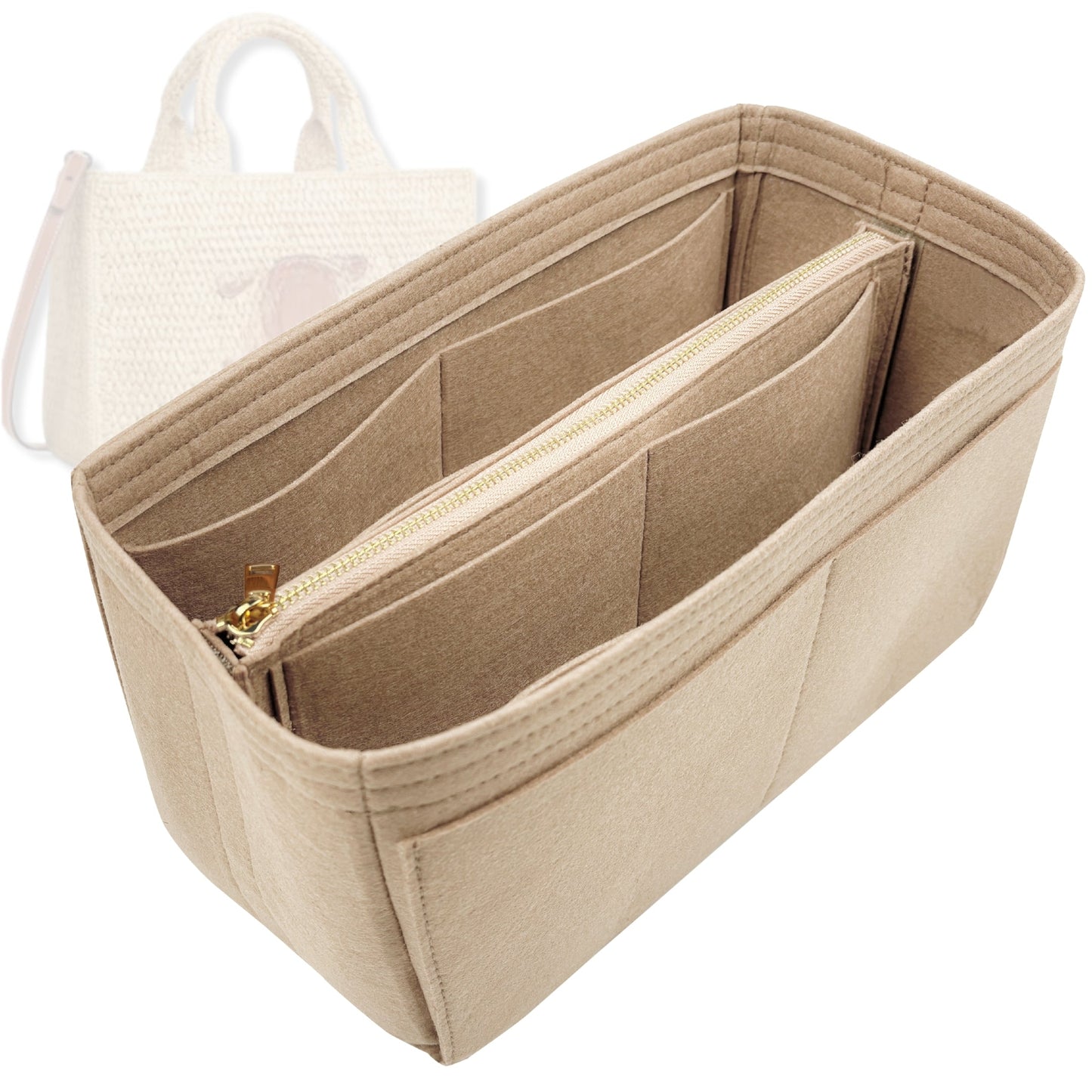 Bag Insert for (Celine, SMALL CABAS THAIS IN Raffia and calfskin) Organizer Tote Purse Organiser Liner Shaper [Premium Felt Material]