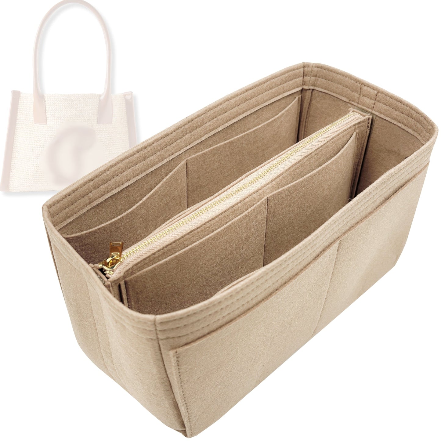 Bag Insert for (Christian Louboutin, By My Side small leather-trimmed raffia tote) Organizer Tote Purse Organiser Liner Shaper [Premium Felt Material]