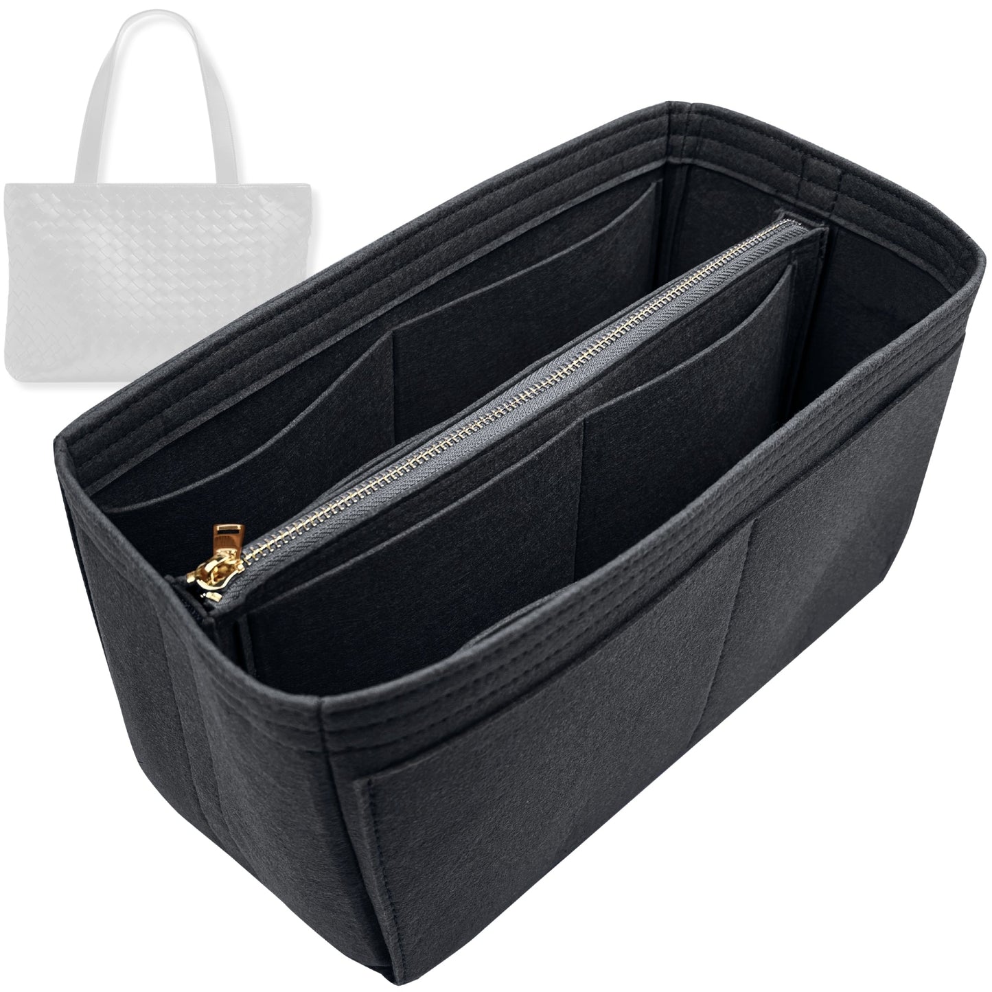 Bag Insert for (Bottega Veneta, Small Intrecciato Zipped Tote) Organizer Tote Purse Organiser Liner Shaper [Premium Felt Material]