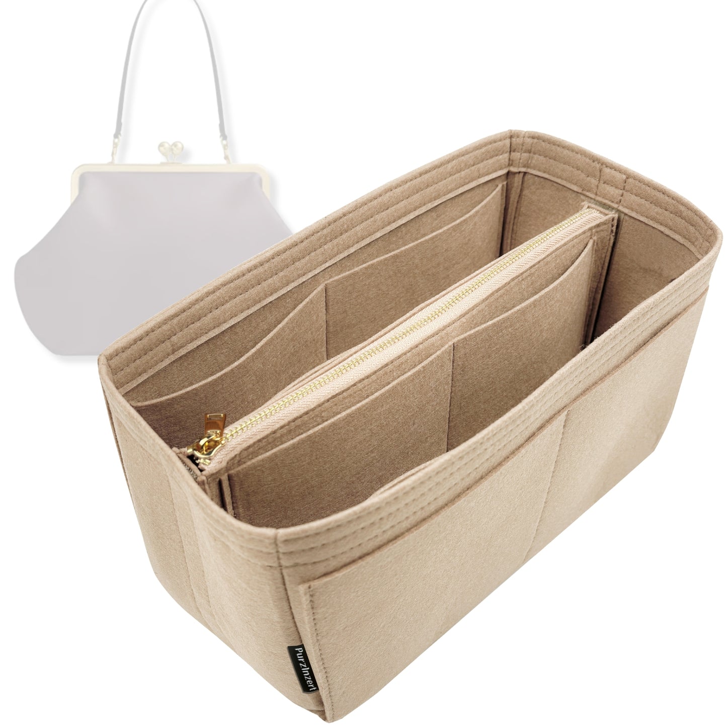 Bag Insert for (Coach, Large Kisslock Frame Bag) Organizer Tote Purse Organiser Liner Shaper [Premium Felt Material]