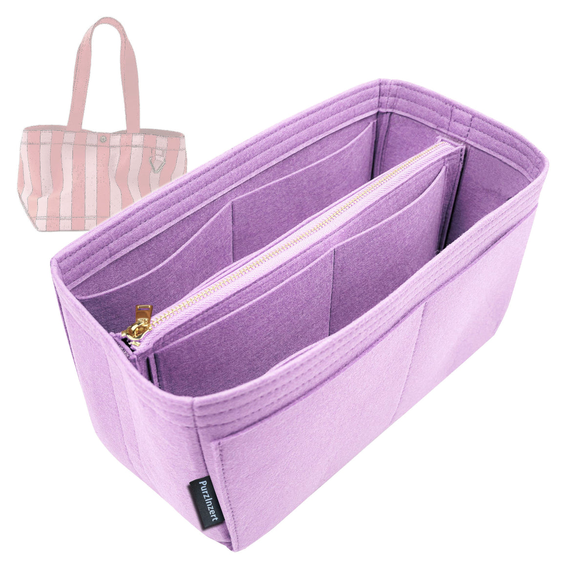 Bag Insert for (BaubleBar, Small Striped Custom Alpha Tote) Organizer Tote Purse Organiser Liner Shaper [Premium Felt Material]