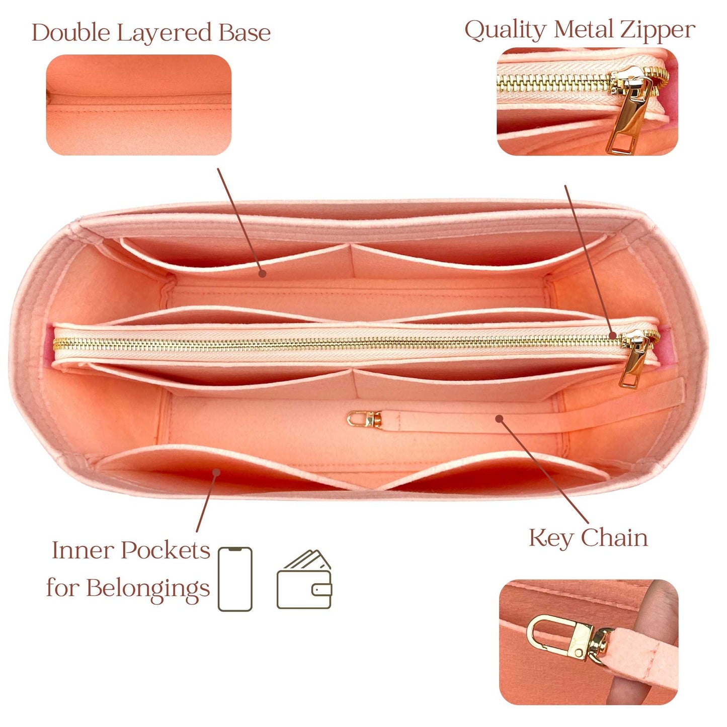 Bag Insert for (LV, Neverfull Bandoulière Inside Out BB) Organizer of Felt Fabric