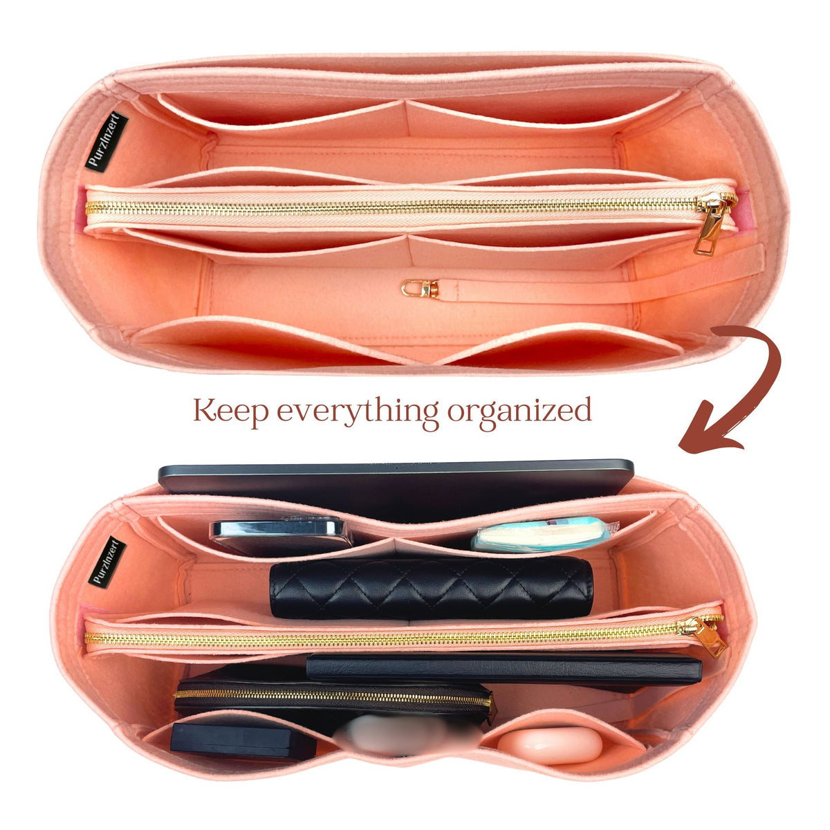 Bag Insert for (Celine, Classic Panier Shopper Cabas IN RAFFIA AND CALFSKIN) Organizer of Felt Fabric