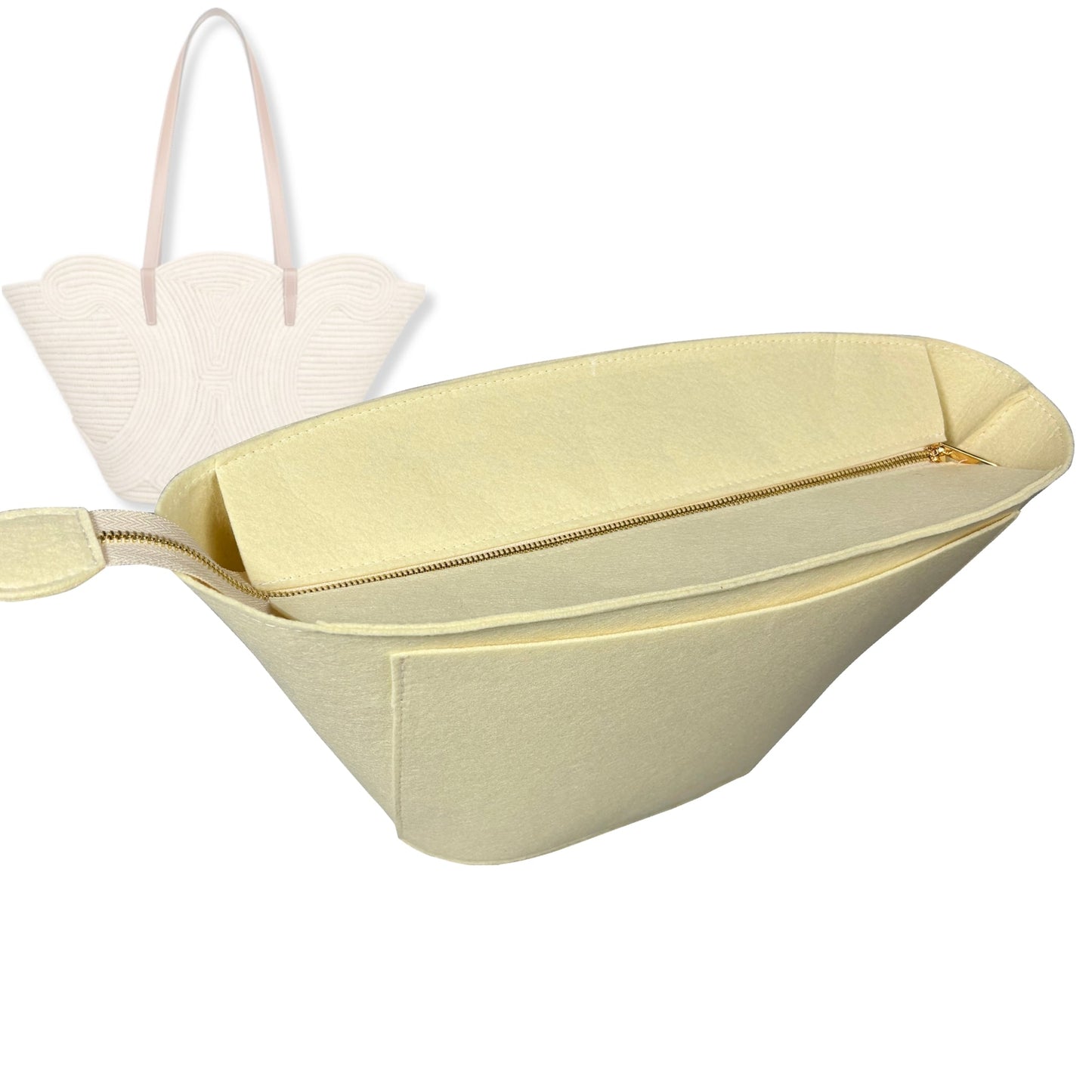 Bag Insert for (Celine, Classic Panier Braided Triomphe Small) Organizer Tote Purse Organiser Liner Shaper [Premium Felt Material]