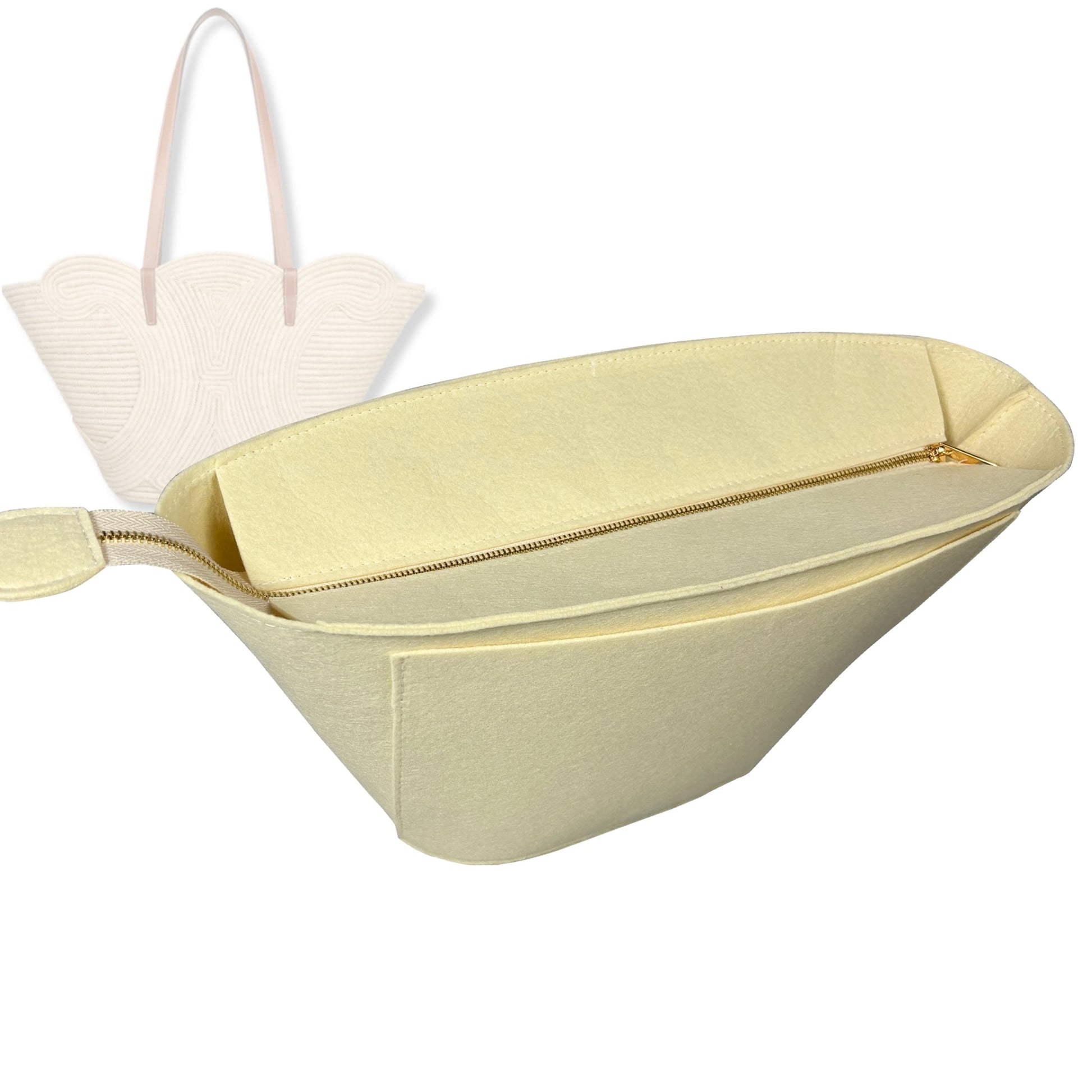 Bag Insert for (Celine, Classic Panier Braided Triomphe Small) Organizer Tote Purse Organiser Liner Shaper [Premium Felt Material]