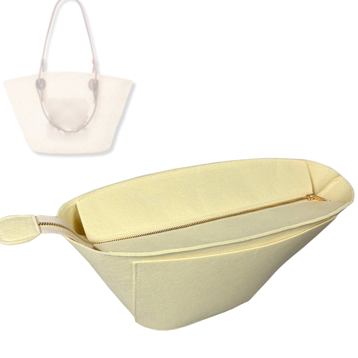 Bag Insert for (Loewe, Small Anagram Basket bag in iraca palm and calfskin) Organizer Tote Purse Organiser Liner Shaper [Premium Felt Material]