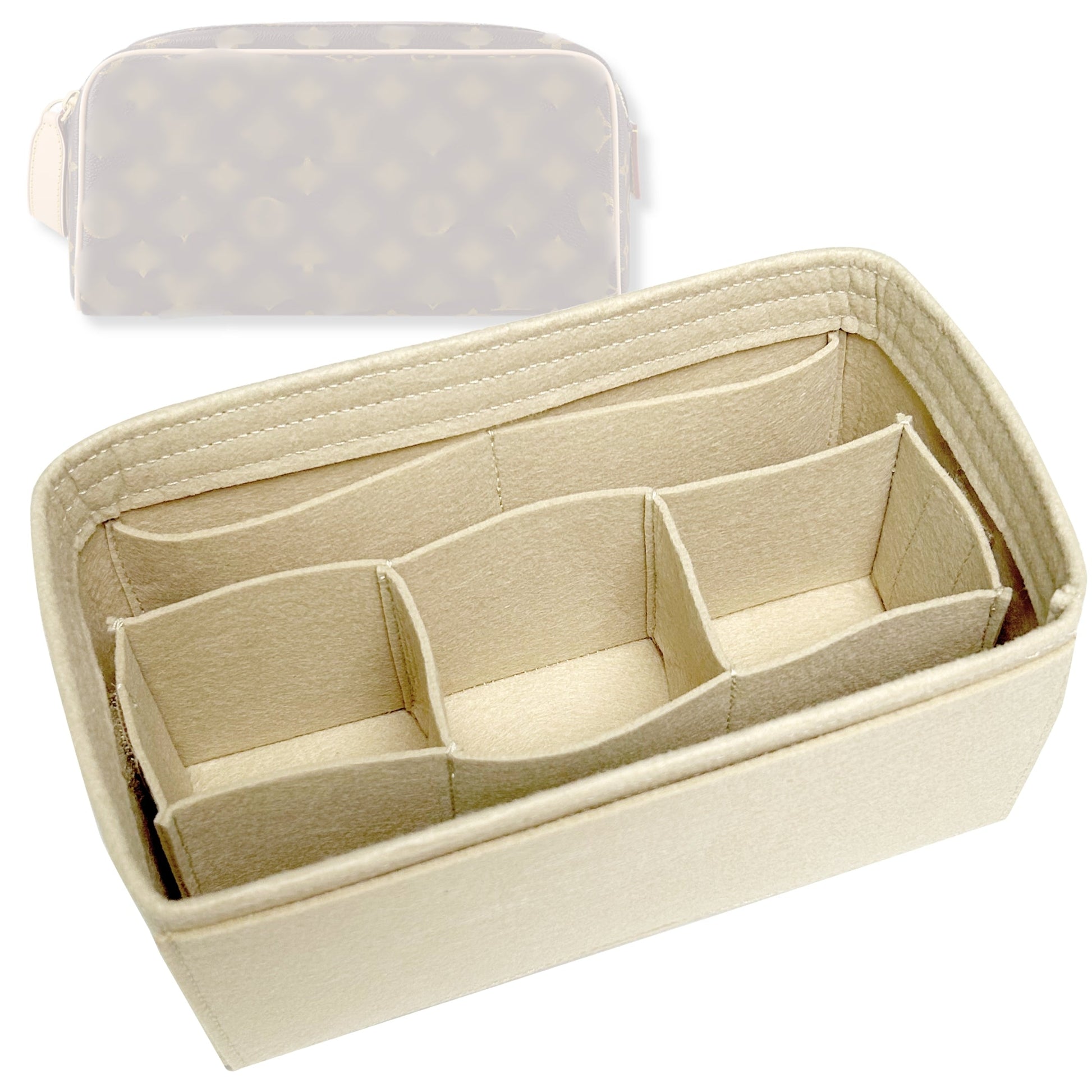 Bag Insert for (LV, Dopp Kit Pouch) Organizer Tote Purse Organiser Liner Shaper [Premium Felt Material]