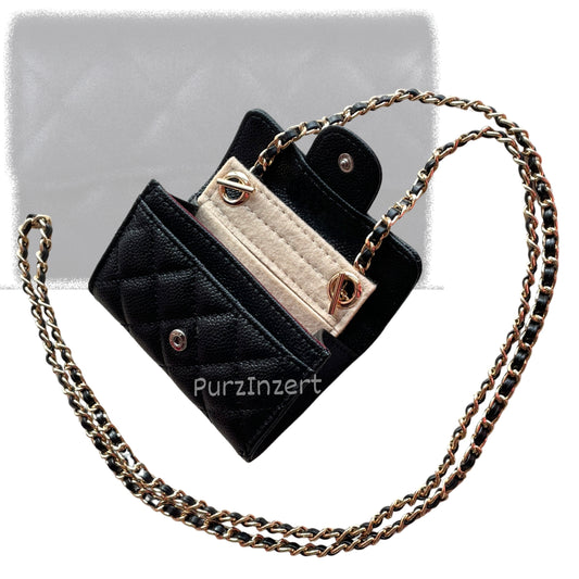 【Hook A-Gold】Conversion Kit for (Chanel Classic Flap Card Holder) to Crossbody Bag, DIY Wallet Handbag, Felt Insert with 120cm Leather Chain