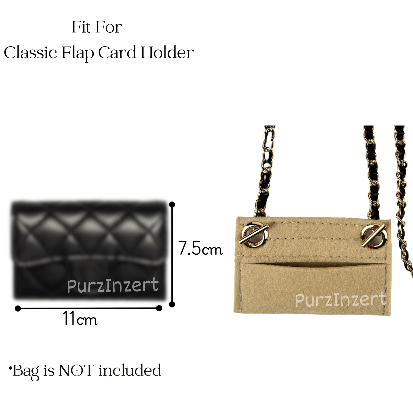 【Hook A-Silver】Conversion Kit for (Chanel Classic Flap Card Holder) to Crossbody Bag, DIY Wallet Handbag, Felt Insert with 120cm Leather Chain