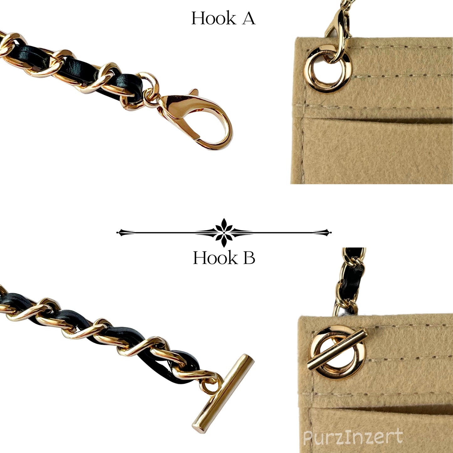 【Hook A-Silver】Conversion Kit for (Chanel Classic Flap Card Holder) to Crossbody Bag, DIY Wallet Handbag, Felt Insert with 120cm Leather Chain