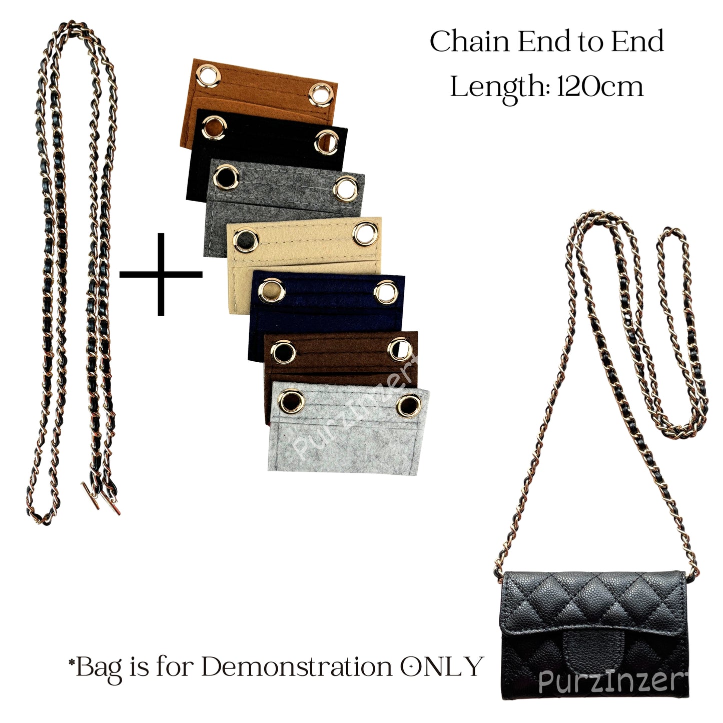 【Hook A-Silver】Conversion Kit for (Chanel Classic Flap Card Holder) to Crossbody Bag, DIY Wallet Handbag, Felt Insert with 120cm Leather Chain