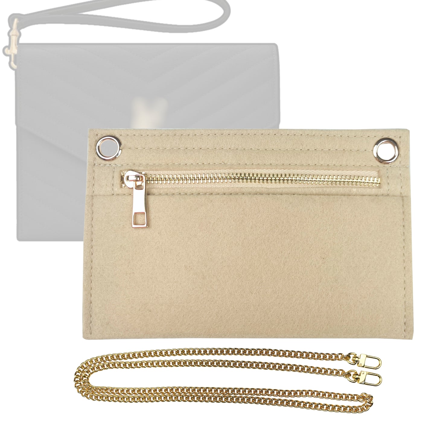 【Claw Clasp Clasp-Golden】Conversion Kit for (Saint Laurent, YSL) Cassandre Matelasse Flap Pouch to Crossbody Bag, Felt Insert with 120cm/47" Metal Chain