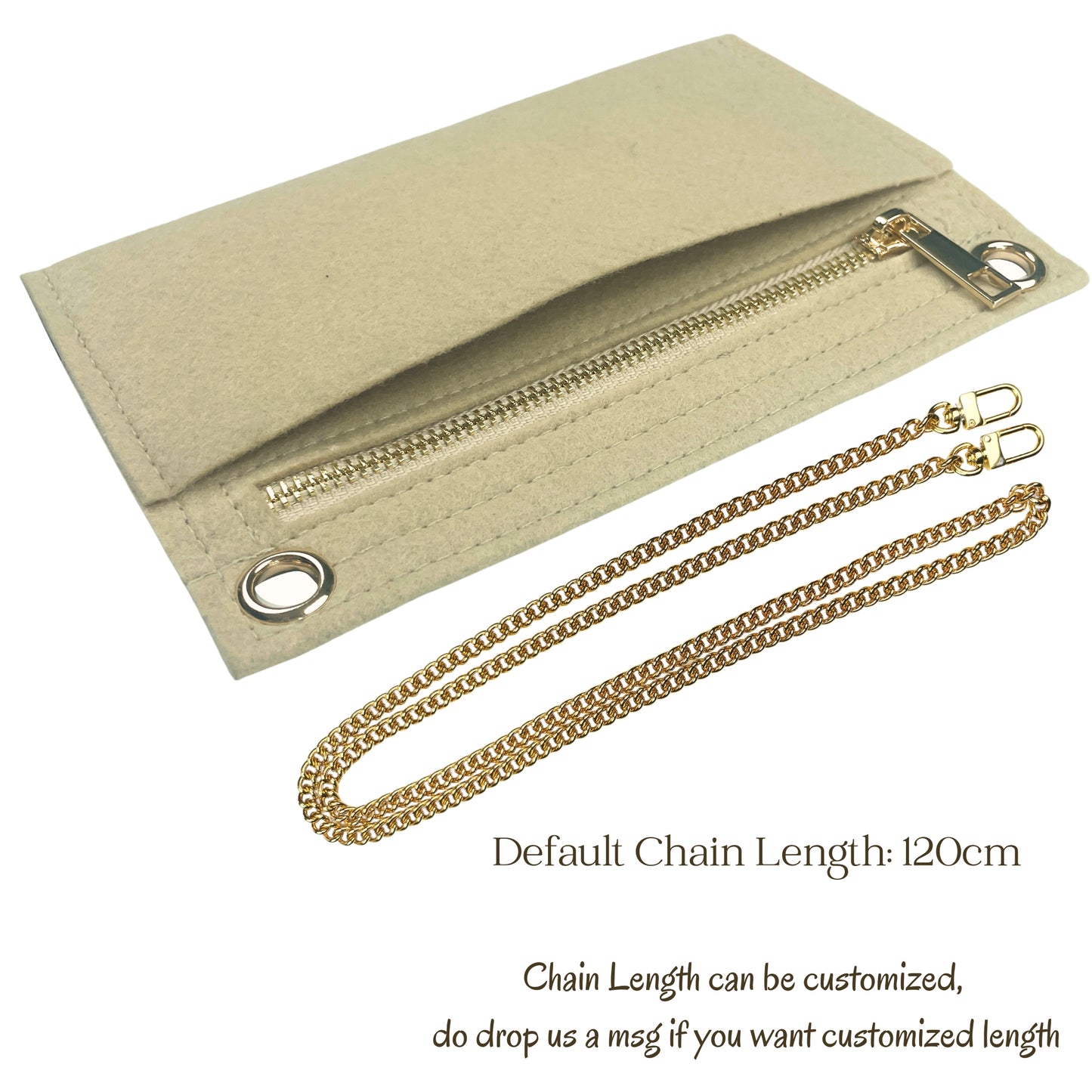 【Claw Clasp Clasp-Golden】Conversion Kit for (Saint Laurent, YSL) Cassandre Matelasse Flap Pouch to Crossbody Bag, Felt Insert with 120cm/47" Metal Chain