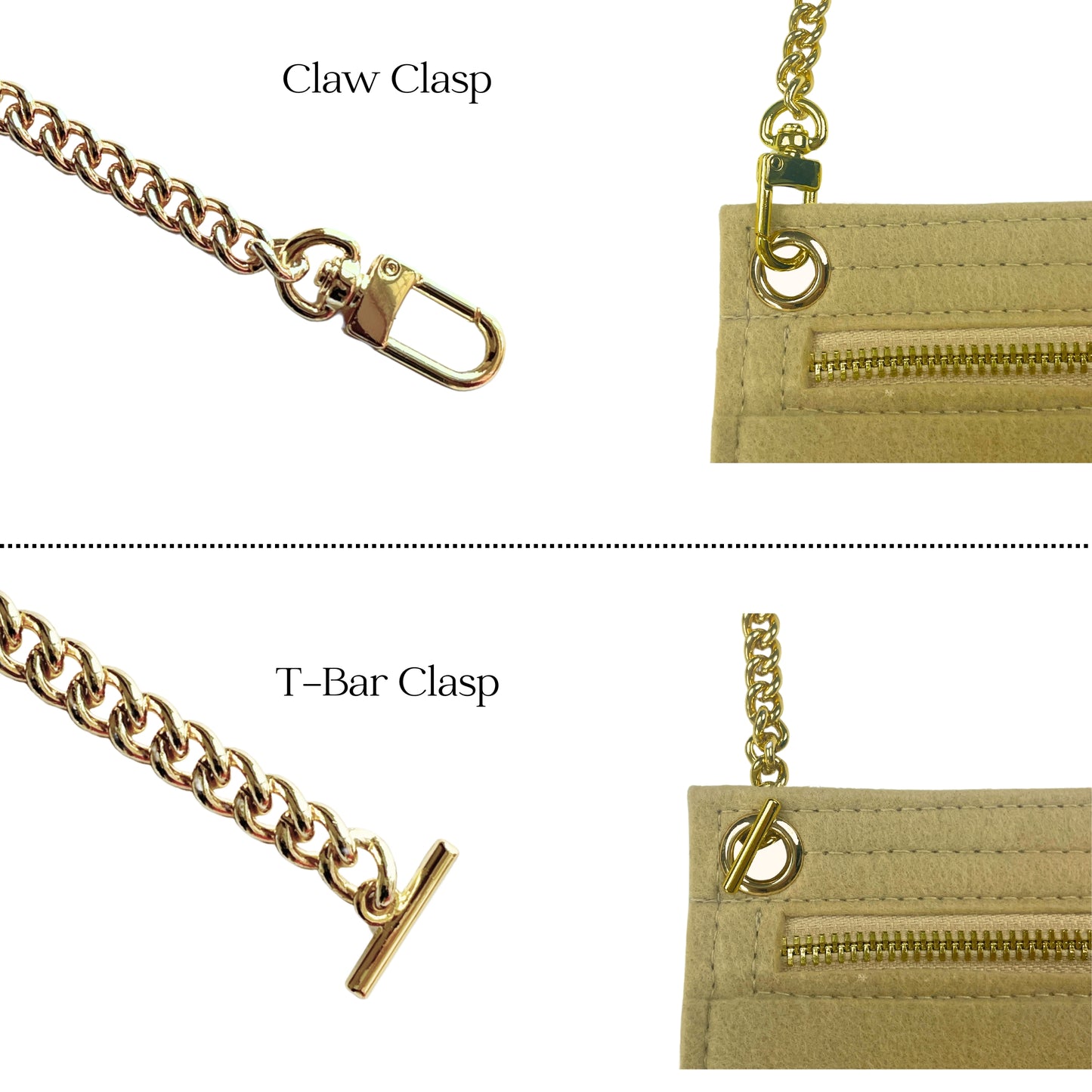 【Claw Clasp Clasp-Golden】Conversion Kit for (Saint Laurent, YSL) Cassandre Matelasse Flap Pouch to Crossbody Bag, Felt Insert with 120cm/47" Metal Chain