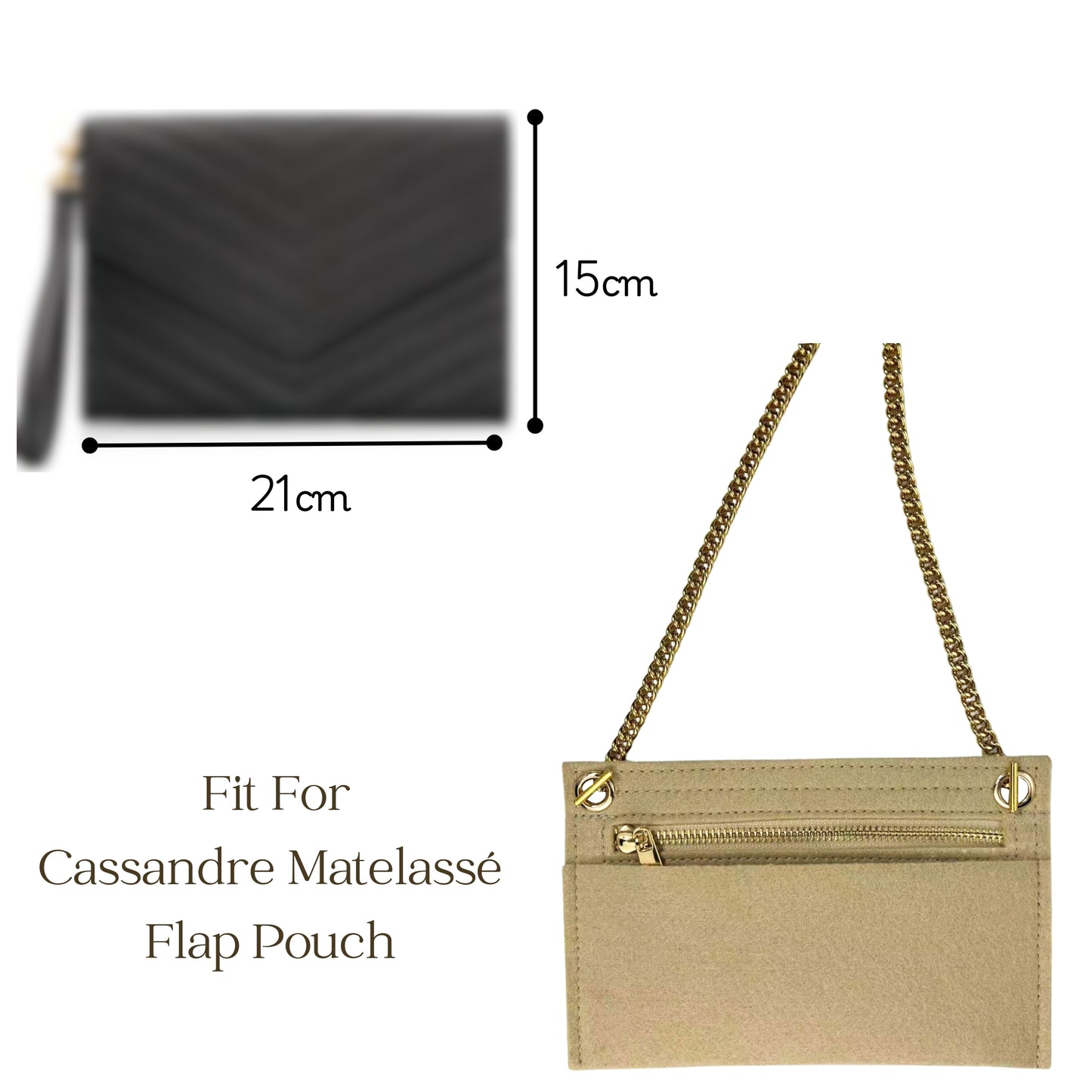 【Claw Clasp Clasp-Golden】Conversion Kit for (Saint Laurent, YSL) Cassandre Matelasse Flap Pouch to Crossbody Bag, Felt Insert with 120cm/47" Metal Chain