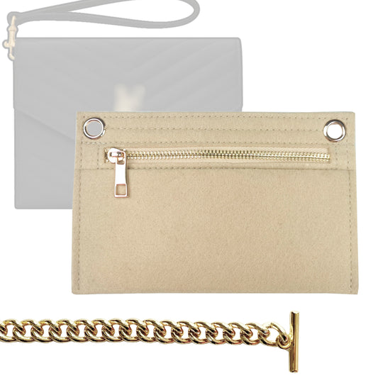 【T-Bar Clasp-Gold】Conversion Kit for (Saint Laurent, YSL) Cassandre Matelasse Flap Pouch to Crossbody Bag, Felt Insert with 120cm/47" Metal Chain