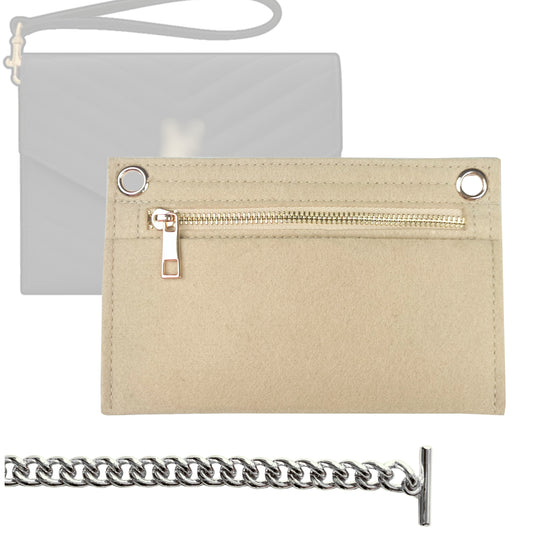 【T-Bar Clasp-Silver】Conversion Kit for (Saint Laurent, YSL) Cassandre Matelasse Flap Pouch to Crossbody Bag, Felt Insert with 120cm/47" Metal Chain