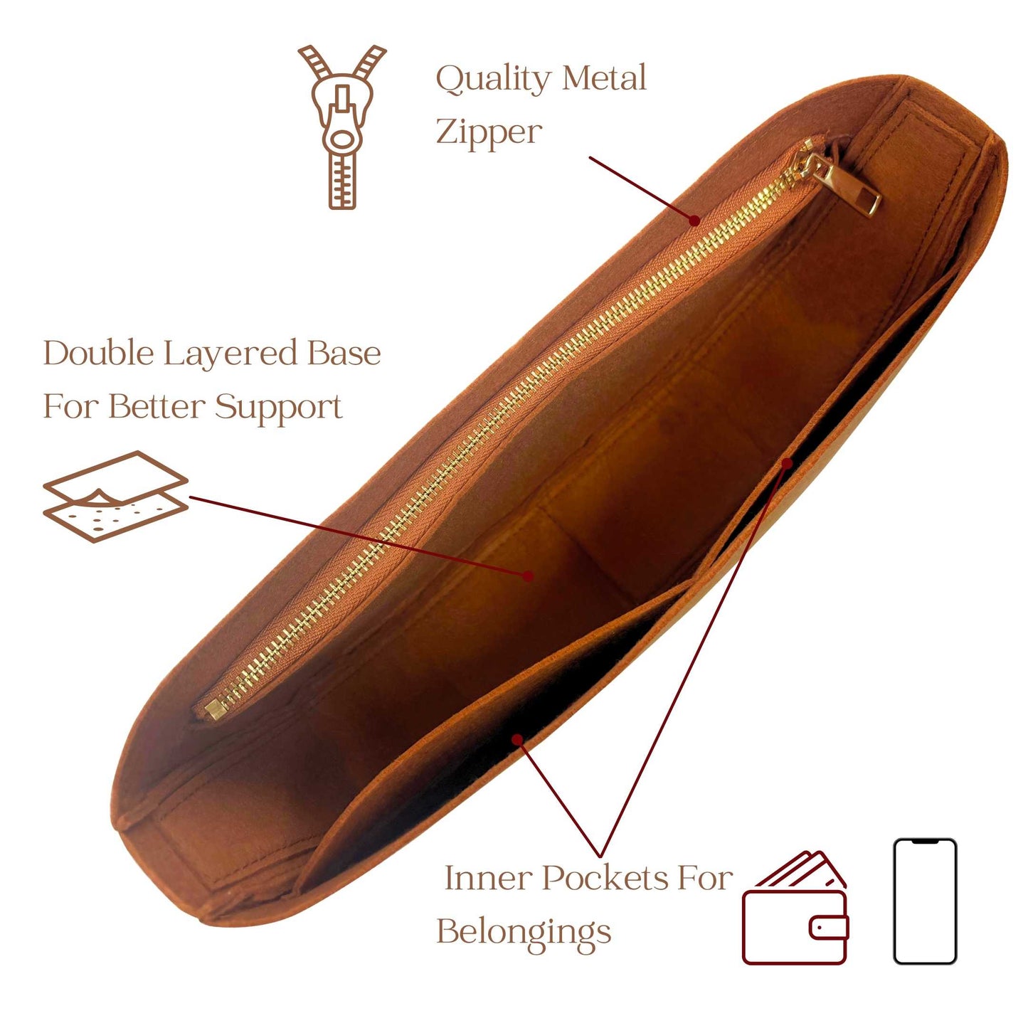 Bag Insert for (LV, Loop Bag) Organizer of Felt Fabric