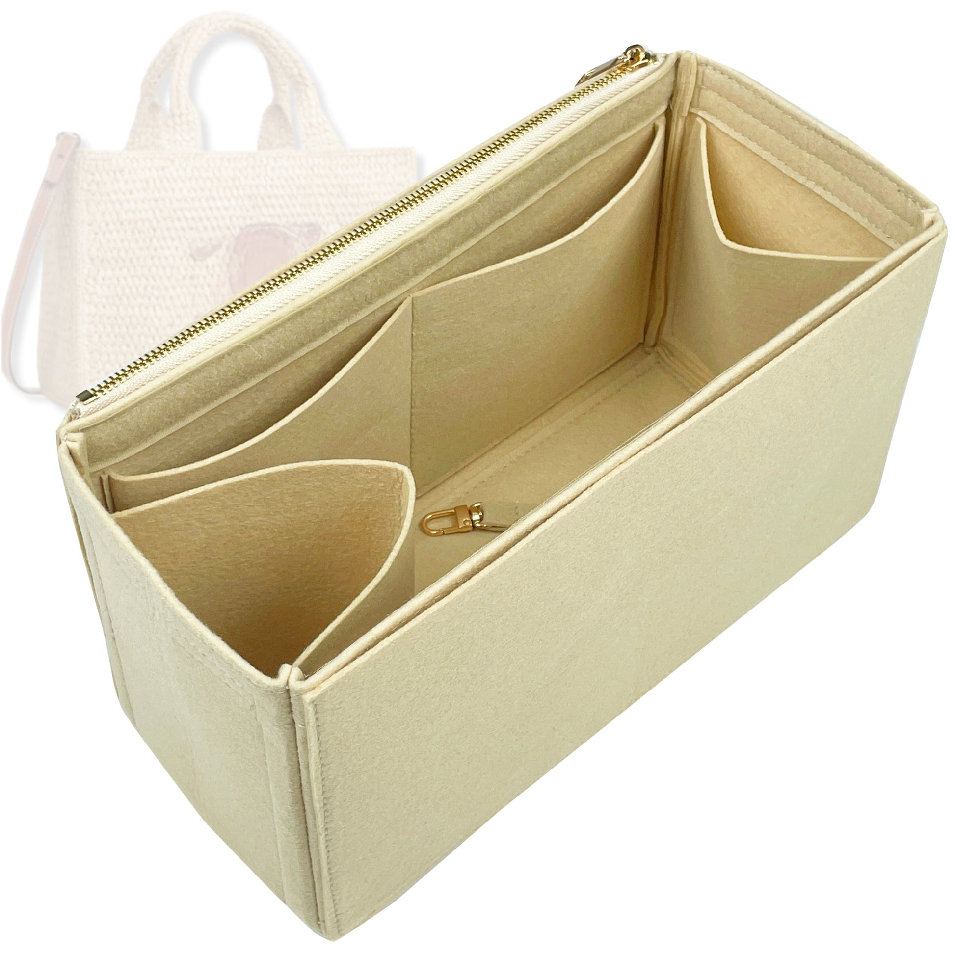 Bag Insert for (Celine, SMALL CABAS THAIS IN Raffia and calfskin) Organizer Tote Purse Organiser Liner Shaper [Premium Felt Material]