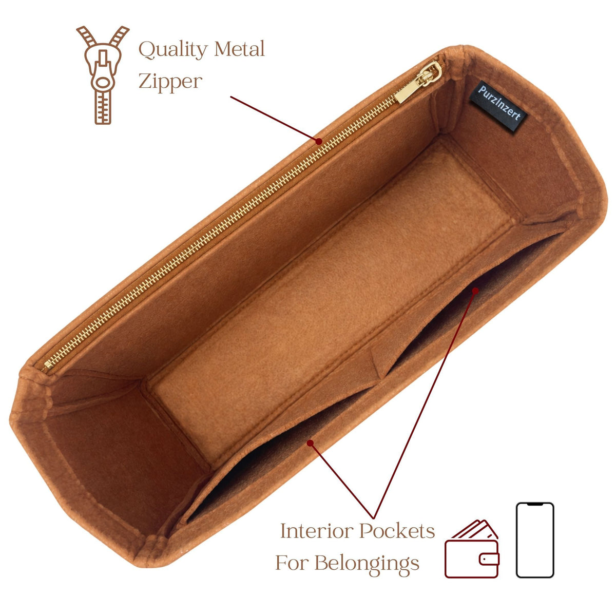 Bag Insert for (Miu Miu, Denim Pouch) Organizer of Felt Fabric