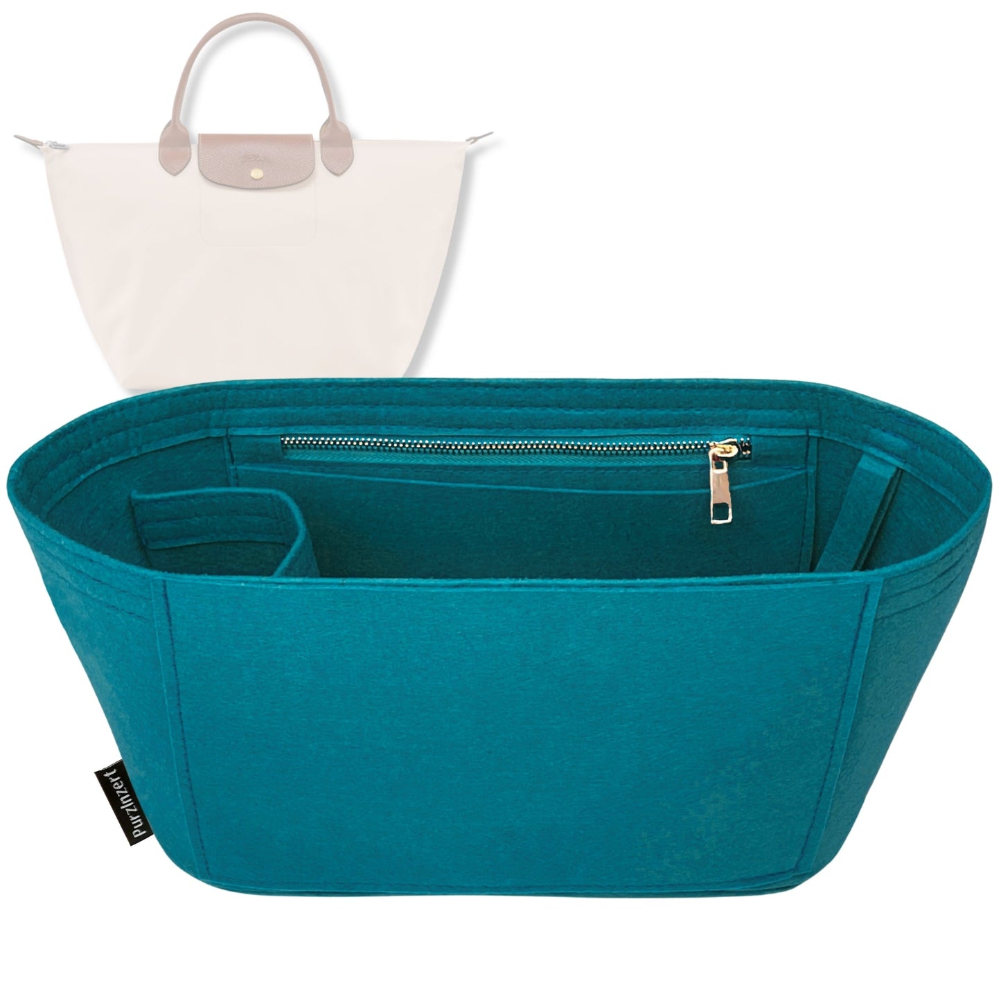 Bag Insert for (Longchamp, Le Pliage Top Handle Medium) Organizer Tote Purse Organiser Liner Shaper [Premium Felt Material]