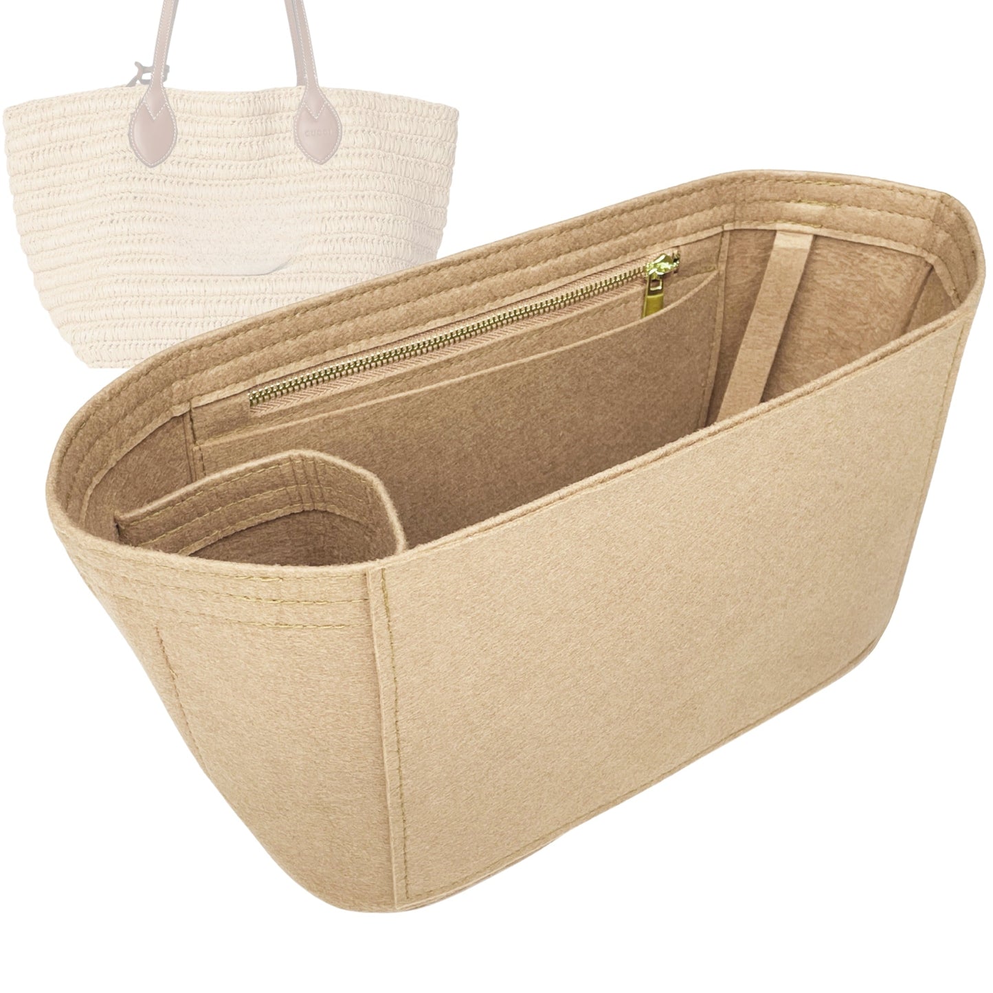 Bag Insert for (Gucci, Woven medium tote bag) Organizer Tote Purse Organiser Liner Shaper [Premium Felt Material]
