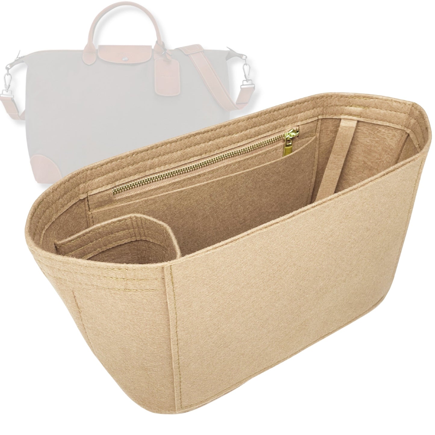 Bag Insert for (Longchamp, Boxford L Travel bag) Organizer Tote Purse Organiser Liner Shaper [Premium Felt Material]