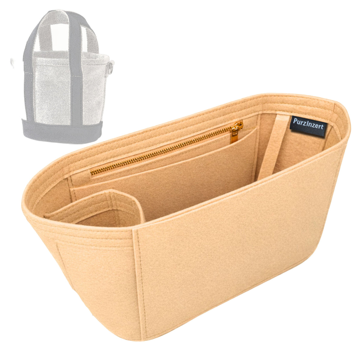 Bag Insert for (Lands End, Mini Natural Open Top Canvas Tote Bag) Organizer Tote Purse Organiser Liner Shaper [Premium Felt Material]