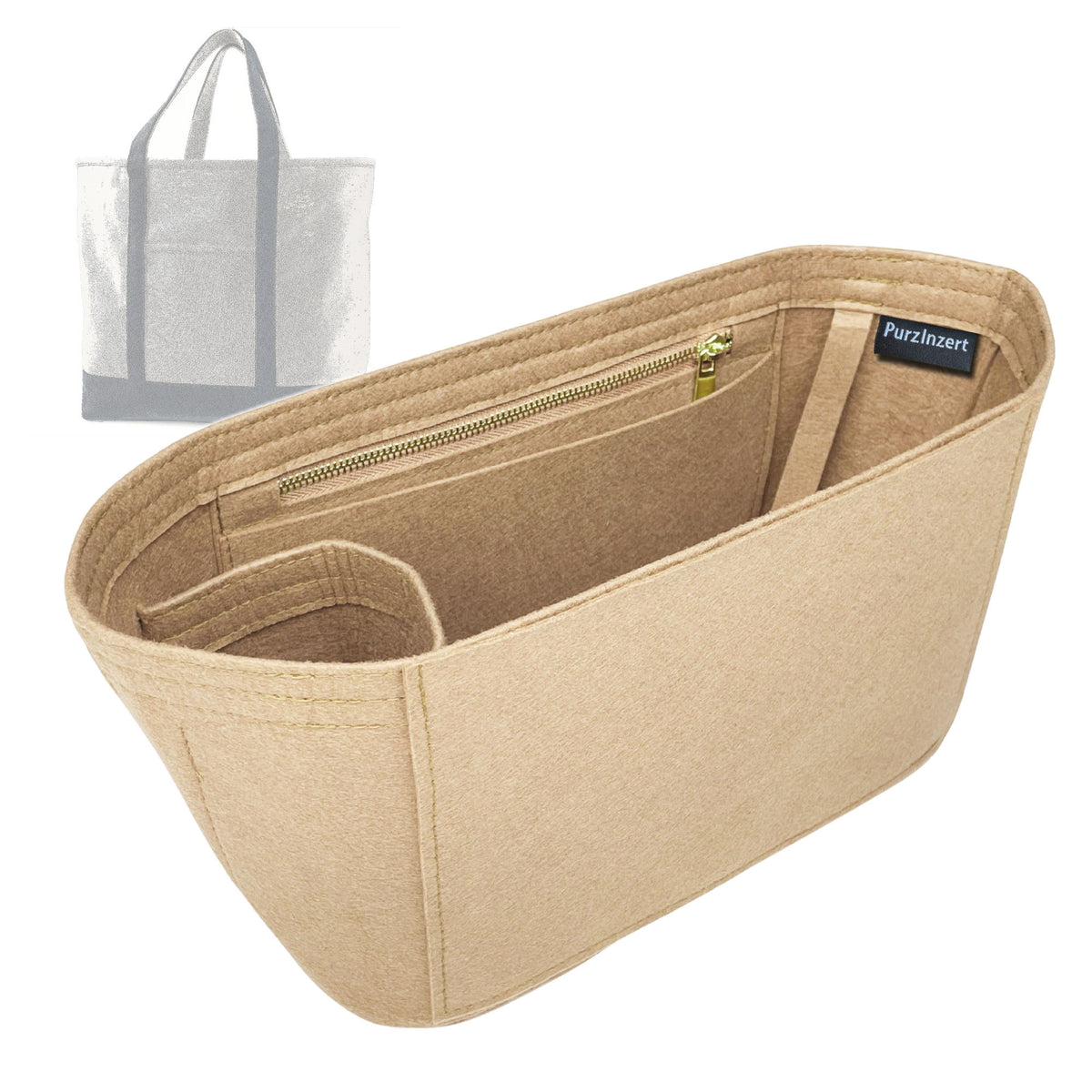 Bag Insert for (Lands End, Extra Large 5 Pocket Zip Top Canvas Tote Bag) Organizer Tote Purse Organiser Liner Shaper [Premium Felt Material]